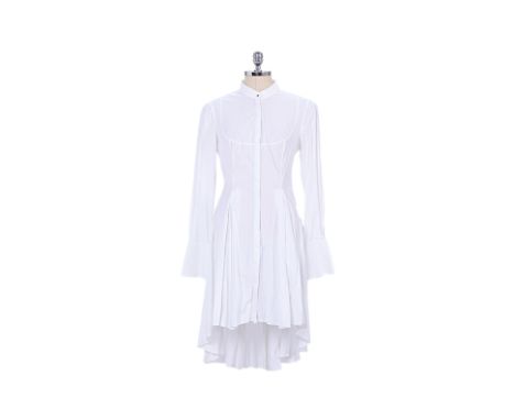 AN ALEXANDER MCQUEEN WHITE SHIRT DRESS Comprising a white collarless dress with long cuffed sleeves and button closure at fro