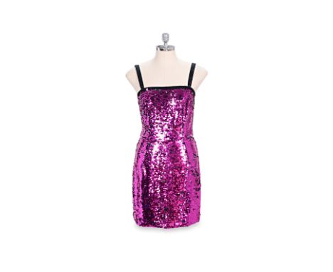 A DOLCE &amp; GABBANA FUSCHIA PINK SEQUINED PARTY DRESS Comprising a fushia pink and silver sequin dress with black silk lini