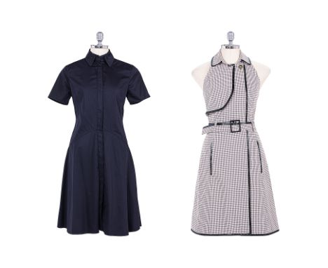 A JASON WU DOUBLE COLLAR SHIRT AND HALTER TRENCH DRESS Comprising a navy short sleeve shirt dress with a double collar, butto