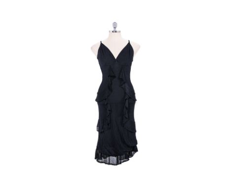 A CHRISTIAN DIOR LONG BLACK RUFFLED DRESS Comprising a black sleeveless dress with tiered ruffles through the body and tie fa