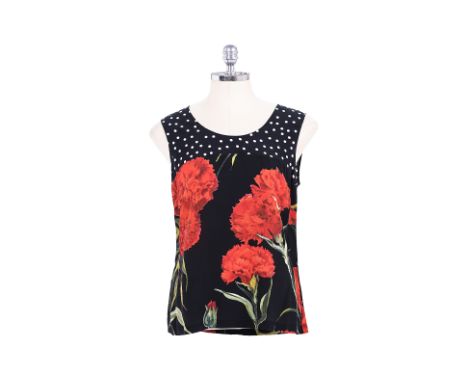 A DOLCE &amp; GABBANA CARNATION AND POLKA DOT PRINT BLOUSE Comprising a carnation and polka dot print sleeveless blouse with 