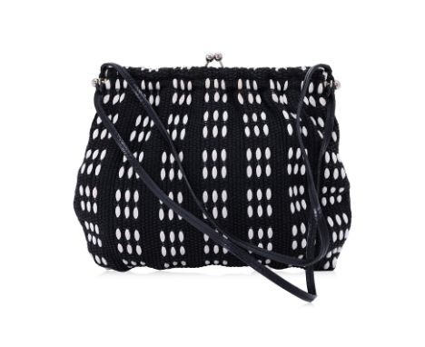 A MIU MIU WOVEN HANDBAG
Comprising a black and white woven stitch pattern exterior with silver-tone hardware, nylon interior 