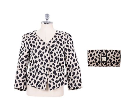A GIORGIO ARMANI LEOPARD PRINT BLAZER AND MATCHING CLUTCH Comprising a collarless jacket in leopard print with 3/4 sleeves, c