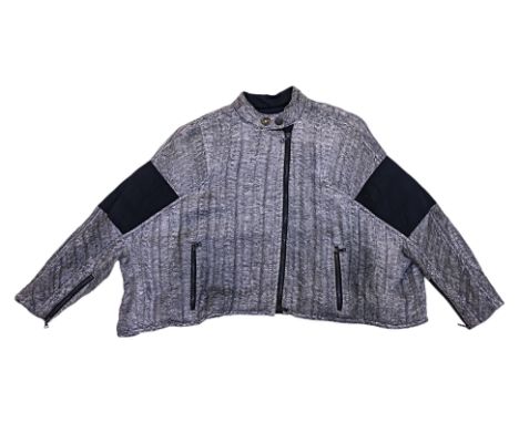 A DRIES VAN NOTEN OVERSIZED BIKER JACKET Comprising an oversized cut with quilted elbow pads, stand collar with snap button c