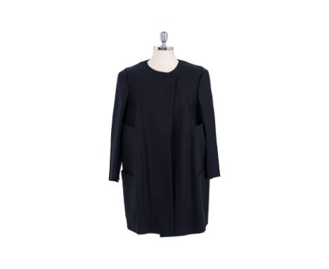 A JIL SANDER SINGLE BREASTED COAT Comprising a black cotton-mohair blend coat with a round neck, snap button fastening at fro