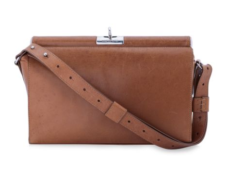 A DRIES VAN NOTEN TAN LEATHER HANDBAG Comprising tanned leather with silvertone hardware, adjustable strap and turn-lock clos