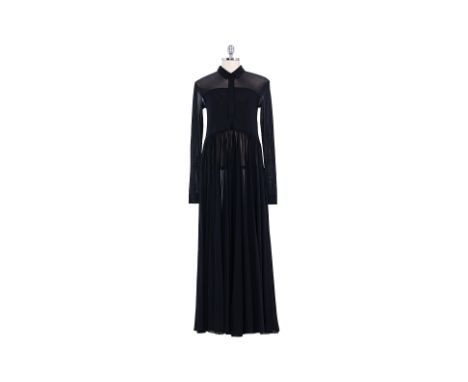 A JIL SANDER LONG BLACK MESH DRESS Comprising a long mesh collared dress with button closures at front.SIZE EU 36 JIL SANDER 