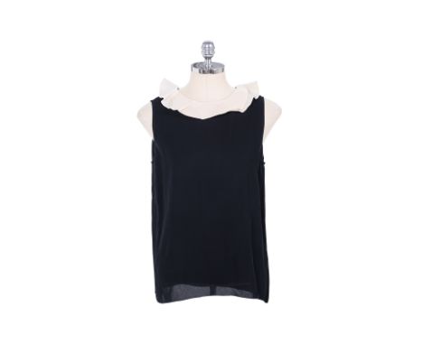A LANVIN SLEEVELESS BLOUSE WITH SCALLOPED COLLAR Comprising a black sleeveless blouse with an off white scalloped collar and 