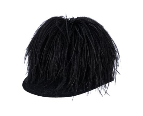 A LANVIN RABBIT FELT RIDING HAT WITH OSTRICH FEATHERS Comprising of rabbit fur and ostrich feathers.  From Lanvin Fall/Winter