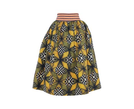 A STELLA JEAN AFRICAN WAX PRINT SKIRT Comprising of African wax print fabric with contrast stripe waistband and starched inbu