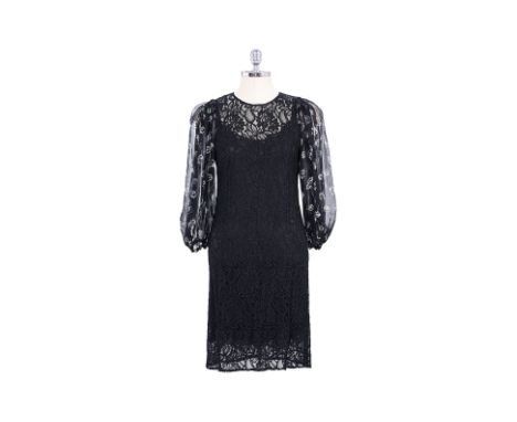 A DOLCE &amp; GABBANA LACE AND CHIFFON SHEATH DRESS Comprising a black paisley and floral lace pattern throughout with inner 