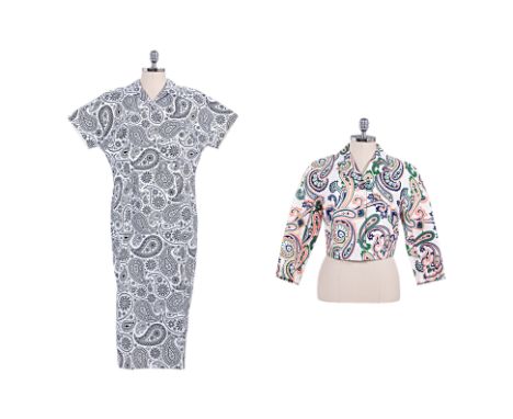 A JIL SANDER PAISLEY PRINT DRESS AND POPLIN JACKET Comprising a collared A-line dress with button closure at front, and popli