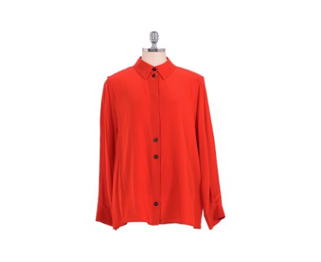 A JIL SANDER RED SILK BUTTONED SHIRT Comprising a classic collar with front button fastenings, long sleeves and buttoned cuff