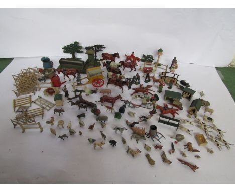 A quantity of vintage lead farm animals and scenery 