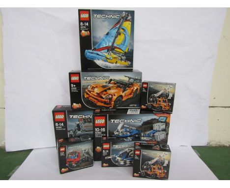 Eight unopened Lego Technic sets including 42063 BMW R 1200 GS Adventure, 42062 Container Yard, 42093 Chevrolet Corvette ZR1,