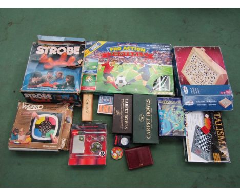 Mixed games including Stroke and Wizard electronic games, Talisman chess computer, Labyrinth, playing cards etc 