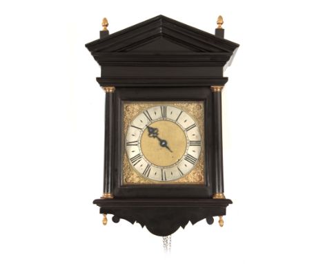 AN EARLY 18th CENTURY 9" DIAL 30-HOUR LONGCASE CLOCK MOVEMENT in later ebonized hooded wall case, the case having an architec