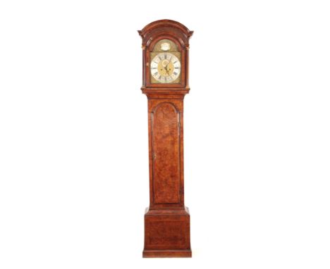 ROBERT CRUCEFIX, LONDON A MID 18TH CENTURY BURR WALNUT 8-DAY LONGCASE CLOCK the 12" arched brass dial with cast brass spandre