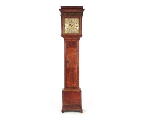 JOHNATHAN LEES, BURY A MID 18th CENTURY OAK LONGCASE CLOCK the hood having a moulded pediment above a glazed door on slender 