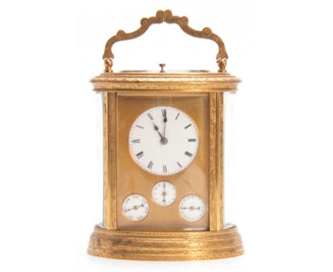BREVETE PARIS. A LARGE LATE 19TH CENTURY FRENCH OVAL CASED FULLY ENGRAVED GRAND SONNERIE CARRIAGE CLOCK WITH CALENDAR WORK ha