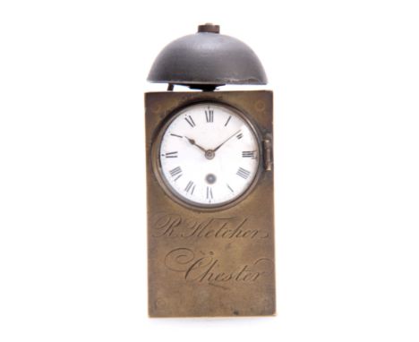R. FLETCHER, CHESTER AN UNUSUAL GEORGE III  TRAVELLING ALARM CLOCK the brass rectangular case with sliding shutters to the si