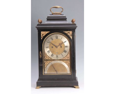 JOHN ROSS, INVERARY A FINE GEORGE III SCOTTISH EBONISED BRACKET CLOCK the bell top case with gilt pineapple finials above a g