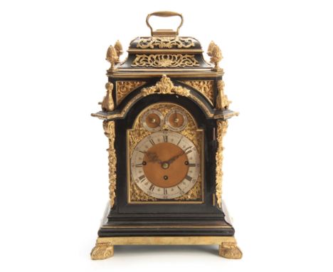 A LATE 19th CENTURY ENGLISH ORMOLU MOUNTED QUARTER CHIMING BRACKET CLOCK the bell top style case of small proportions embelli