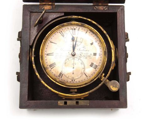 MORRIS TOBIAS, 31 MINORIES, LONDON. No. 473. A REGENCY 2 -DAY MARINE CHRONOMETER with brass-bound mahogany case enclosing a 9