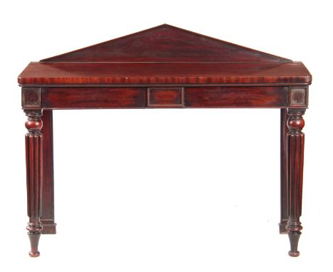 AN EALY 19th CENTURY FIGURED MAHOGANY GILLOWS STYLE SERVING TABLE stamped to the drawer "M. WILLSON, 68B GREAT QUEENS STREET"