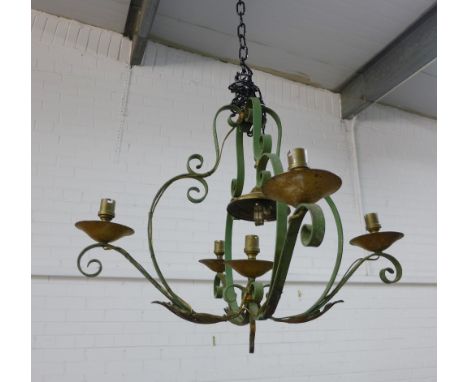Four branch painted metal light fitting, 48 x 56cm 