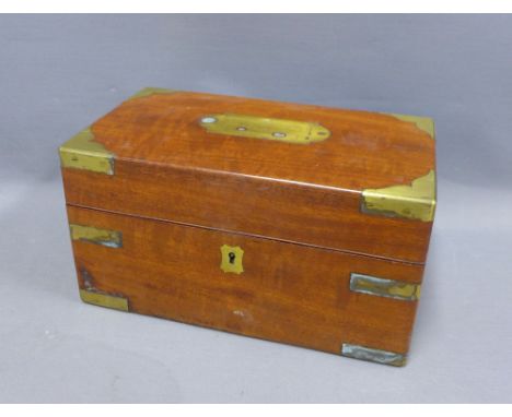 19th century mahogany and brass bound apothecary box, the hinged lid inscribed John Bruce Esq. The interior with eleven compa
