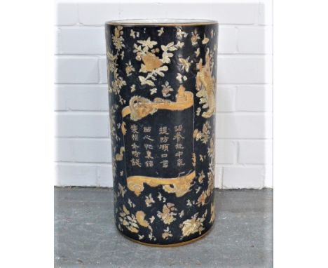 Famille noire chinoiserie umbrella / stick stand, 23 x 46cm 