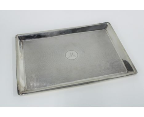 Asprey silver dressing table tray, London 1928, of rectangular form with engine turned pattern and monogrammed with  initial 