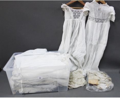 A large collection of antique and vintage christening gowns, under garments and lace trim etc (a lot) 