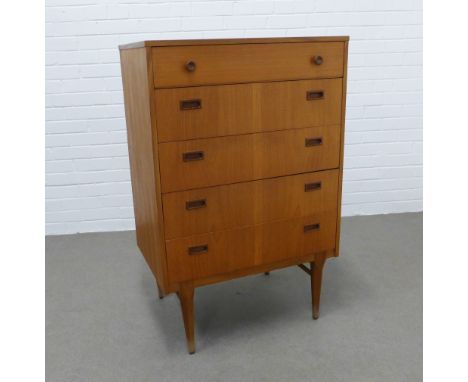 Vintage teak chest with five long drawers, stamped Nathan, 106 x 69 x 45cm 