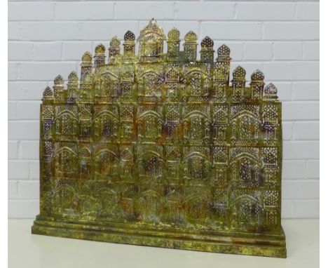 Pierced brass tea light candle holder/fire guard.  72 x 81 x 13 