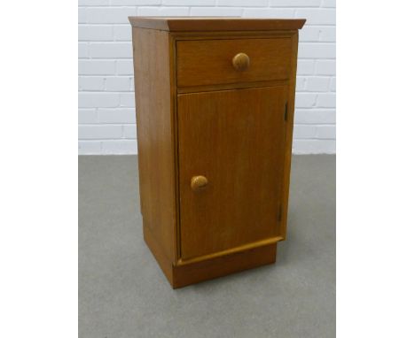 Vintage Meredew light oak cabinet, single drawer above cupboard door. 66 x 33 x 32. 