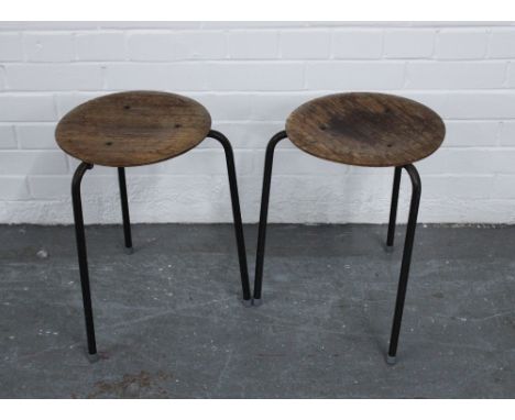 Pair of vintage plywood stools with metal legs, 31 x 45cm 