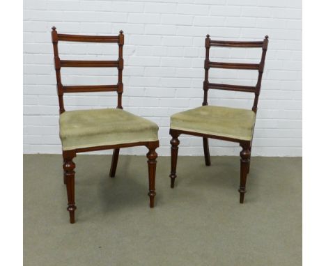 Pair of 19th century mahogany ladder back chairs, upholstered seats, with fluted legs,  92 x 48 x 41cm (2) 