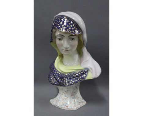 Staffordshire Ralph wood type pearlware bust of a lady, (a/f) 