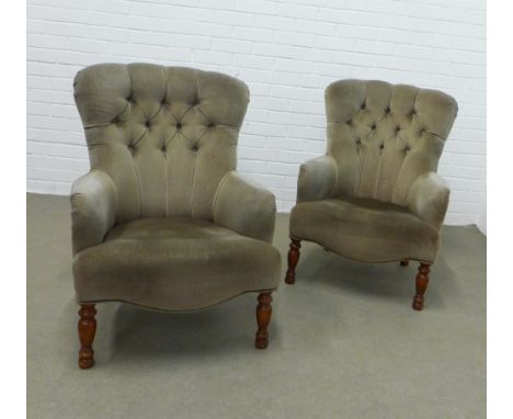 Pair of button back upholstered armchairs. 86 x 64 x 45cm (2)