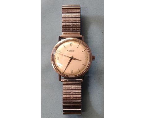 J W Benson, a gentleman's steel-cased wrist watch, 33mm, the silvered dial with Arabic 3, 6, 9 and 12 and baton numerals, and