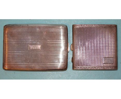 An engine-turned silver cigarette case, Birmingham 1927 and a sterling silver cigarette case, (both with dents), 245g, ___7.9