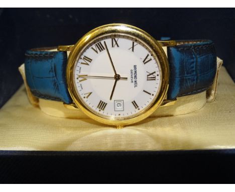 A Raymond Weil 18ct gold-plated gent's wrist watch, (working), (boxed with papers). 