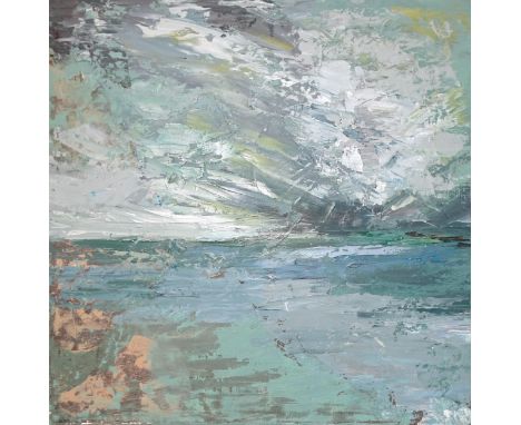 Kate Malone ABSTRACT SEASCAPE&nbsp;Oil on canvas, unframed, initialled KM, 46 x 46cm. 