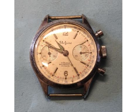 Valgine, a chronograph, the silvered dial with applied '6' and '12' baton numerals, subsidiary seconds, in white metal-plated