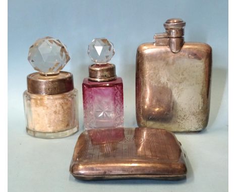 A 2oz silver hip flask by James Dixon &amp; Sons, Sheffield 1950, an engine-turned silver cigarette case, Birmingham 1918, __