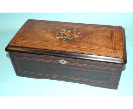A Swiss rosewood case musical box, (comb damaged), 36cm overall. 