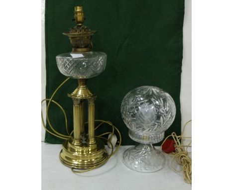 Oil Lamp with cut glass bowl (converted to electric) &amp; a Cut Glass Table Lamp, dome shaped (2) 