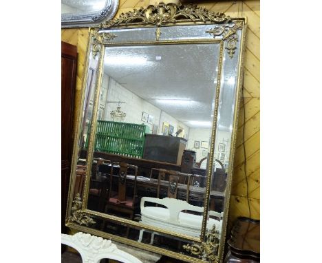 Large Fine Quality Continental Wall Mirror, the floral decorated upper finial over bevelled glass including a raised border, 